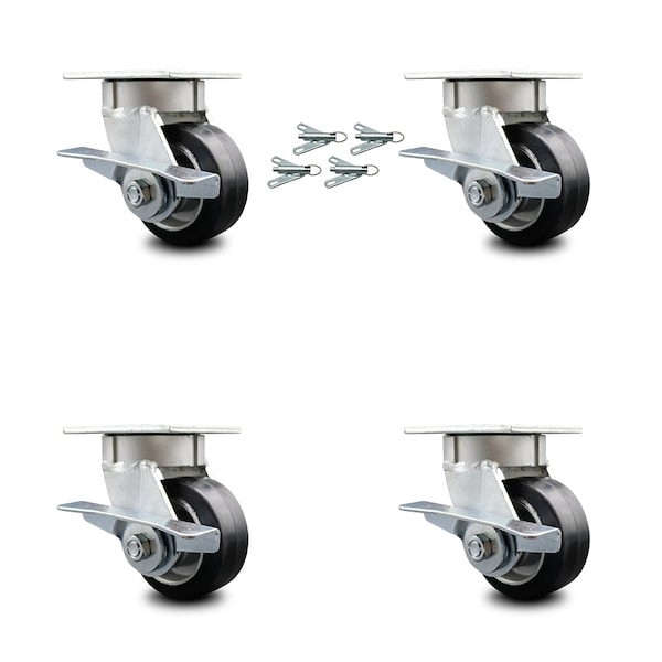 Service Caster 4 Inch Kingpinless Rubber on Aluminum Wheel Caster Set Brake and Swivel Lock SCC SCC-KP30S420-RAR-SLB-BSL-4 - main